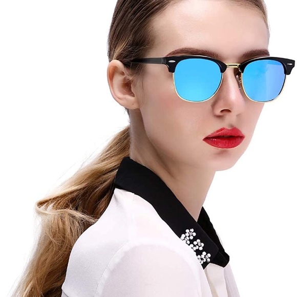 Semi Rimless Polarised Sunglasses Men Women Classic Horn Rimmed Frame UV400 - Picture 2 of 7